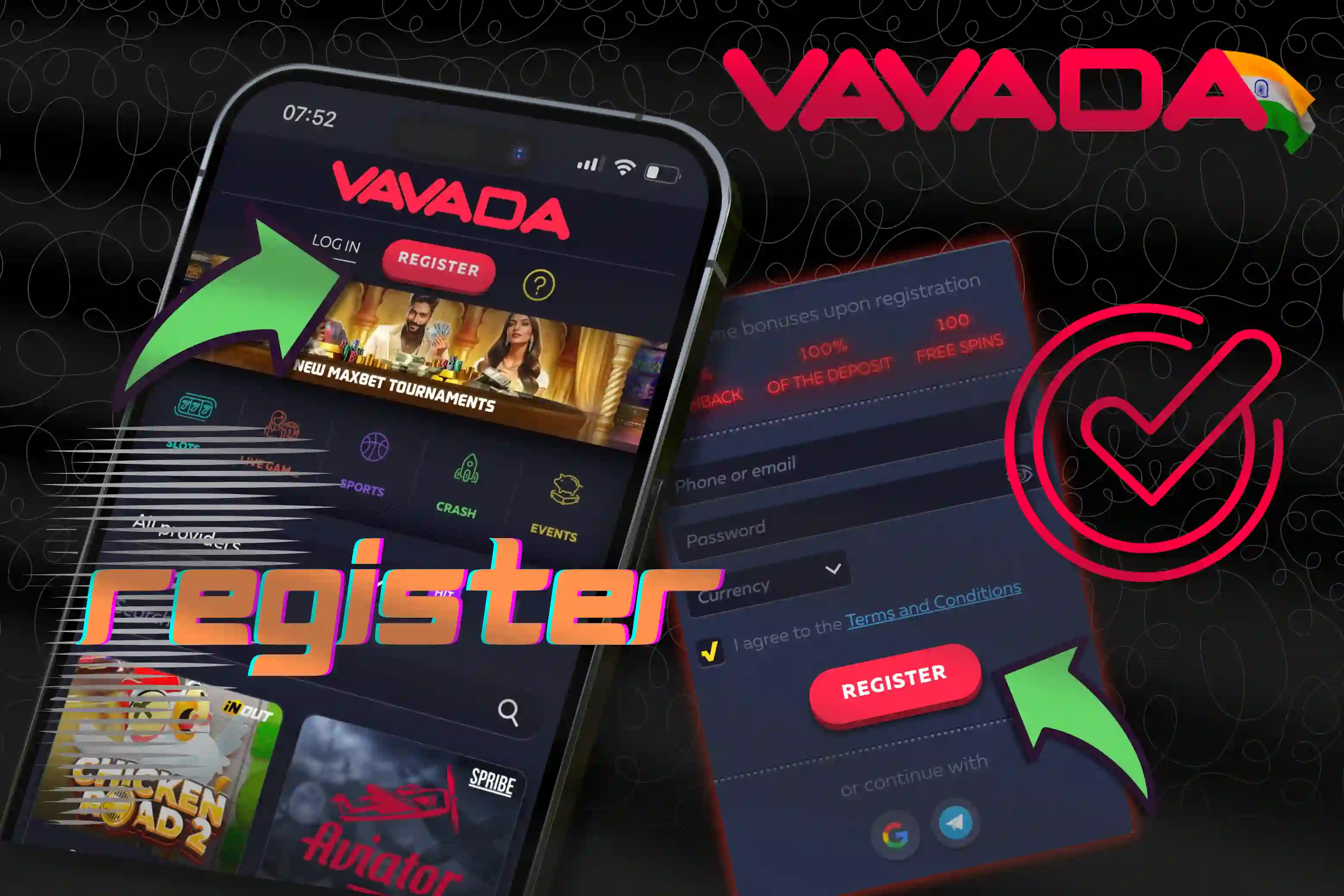 The first step to start playing at Vavada is to register.