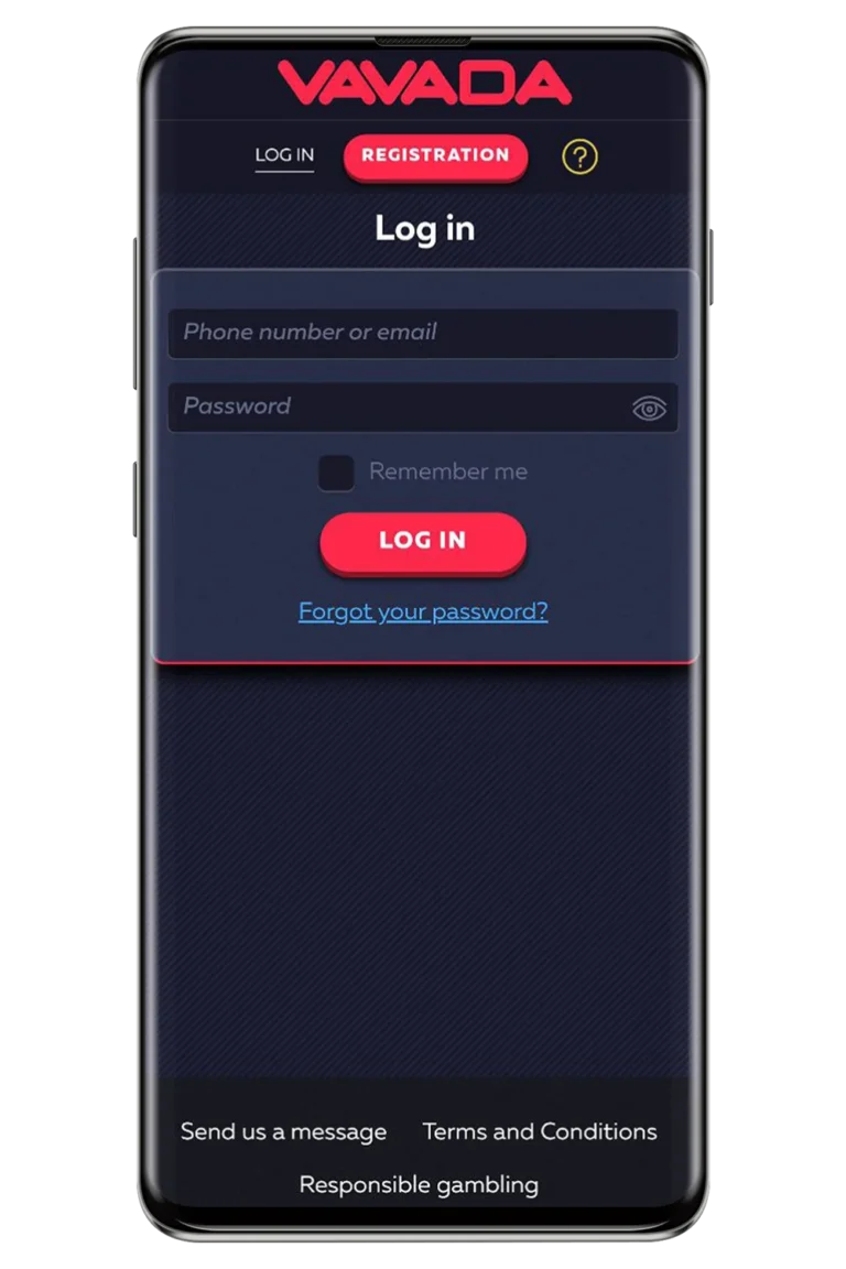 Screenshot Log in page Vavada Casino